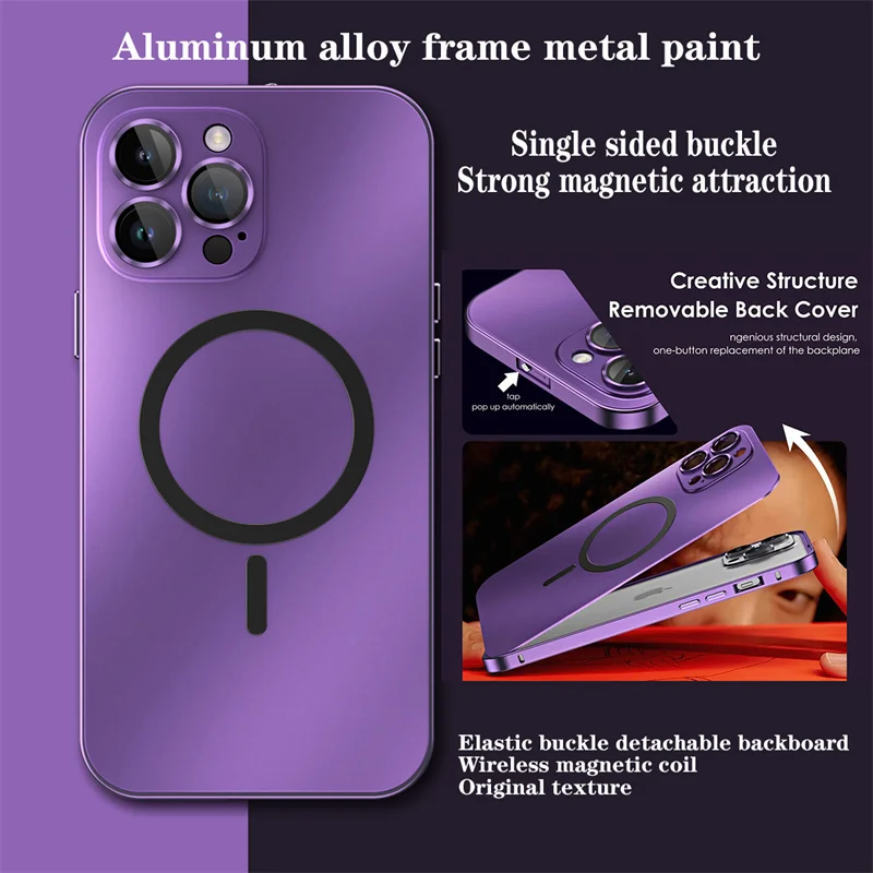

For iPhone 14 13 12 15 Pro Max Case Metal Magnetic Single-Sided Buckle Phone Case For iPhone 15 Promax Aluminum Alloy Frame Case