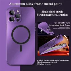 For iPhone 14 13 12 15 Pro Max Case Metal Magnetic Single-Sided Buckle Phone Case For iPhone 15 Promax Aluminum Alloy Frame Case