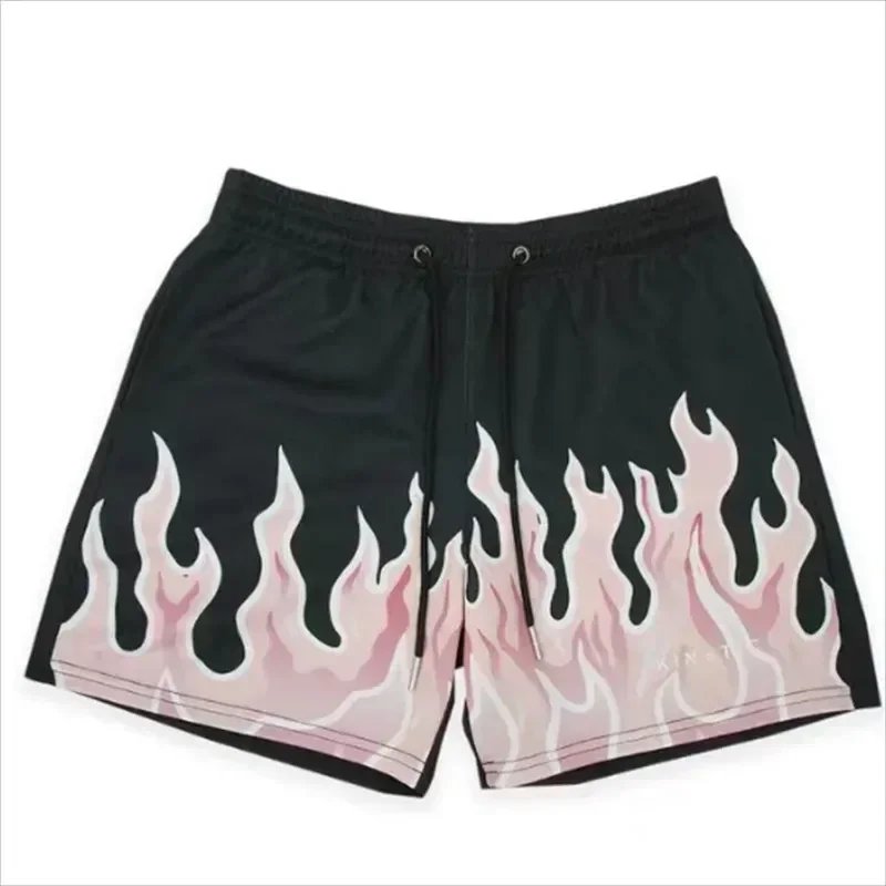 2024New Kids Flame Print Sport Shorts Sportswear Fitness Short Pants Jogging Short Pants Summer Workout Mesh Shorts Beach Shorts