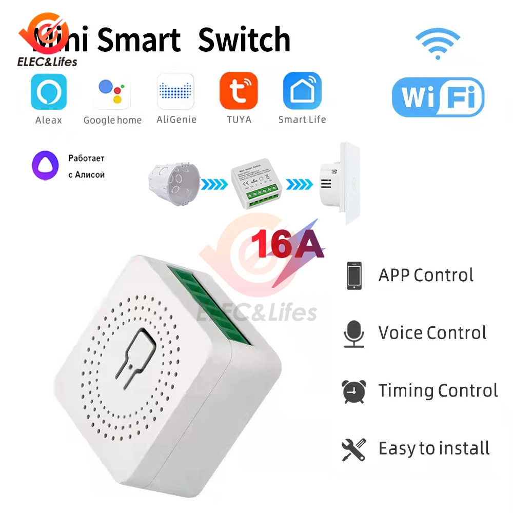 

Tuya Smart Home MINI DIY wifi Switch Relay Moudle 2 way Remote Controller Timmer Wall Light Switch work with Alieax