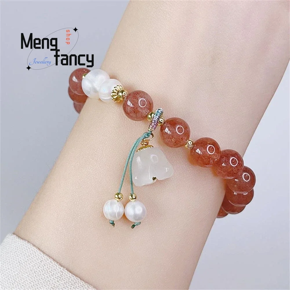 

Simple Fashion Natural Strawberry Crystal Pearl Fringe Bracelet Elegant Exquisite Luxury Quality Jewelry High-grade Holiday Gift