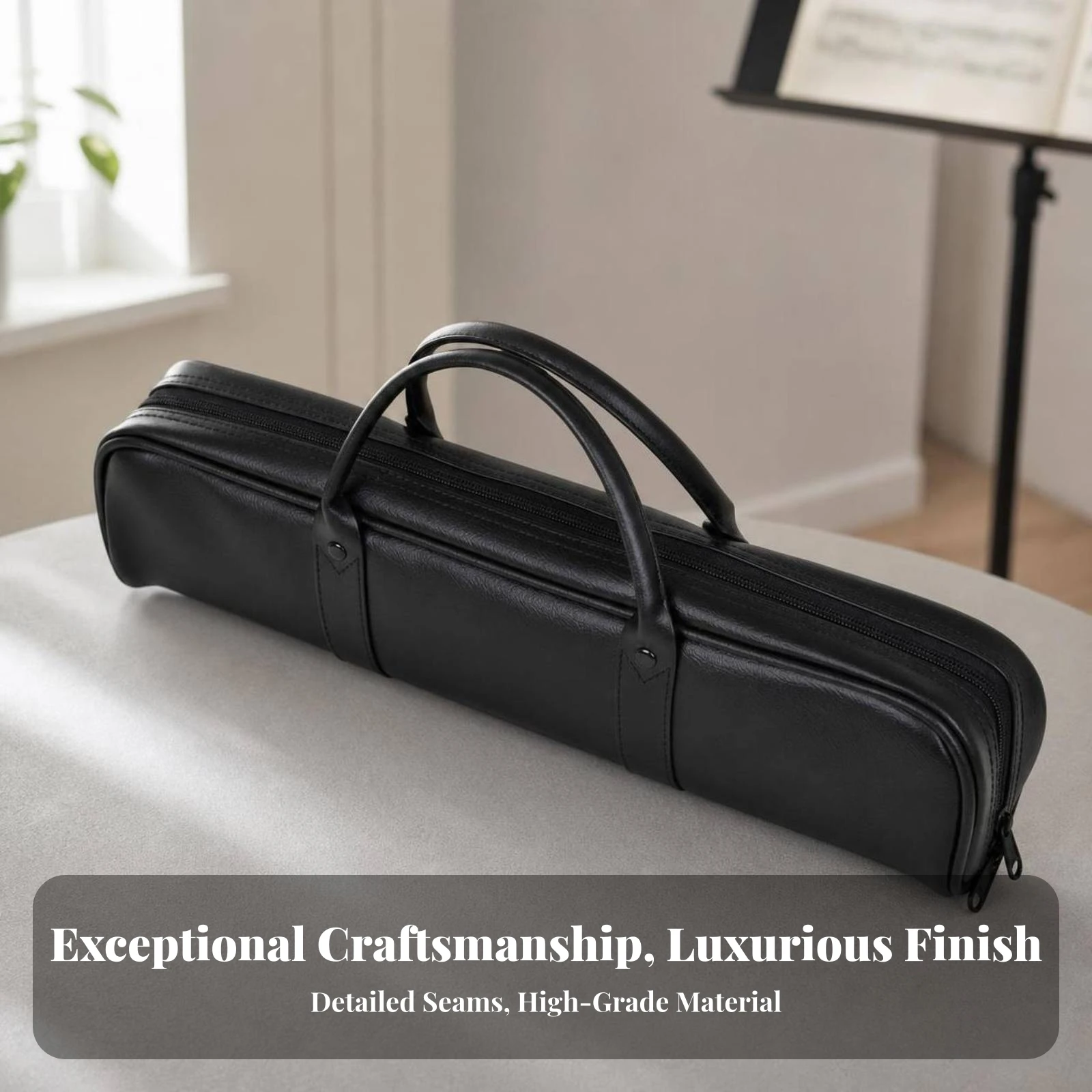 2 Pieces Leather Flute Case with Carrying Bag Slim Hard Flute Case Sturdy Strong for Flutists, Performances, Rehearsals