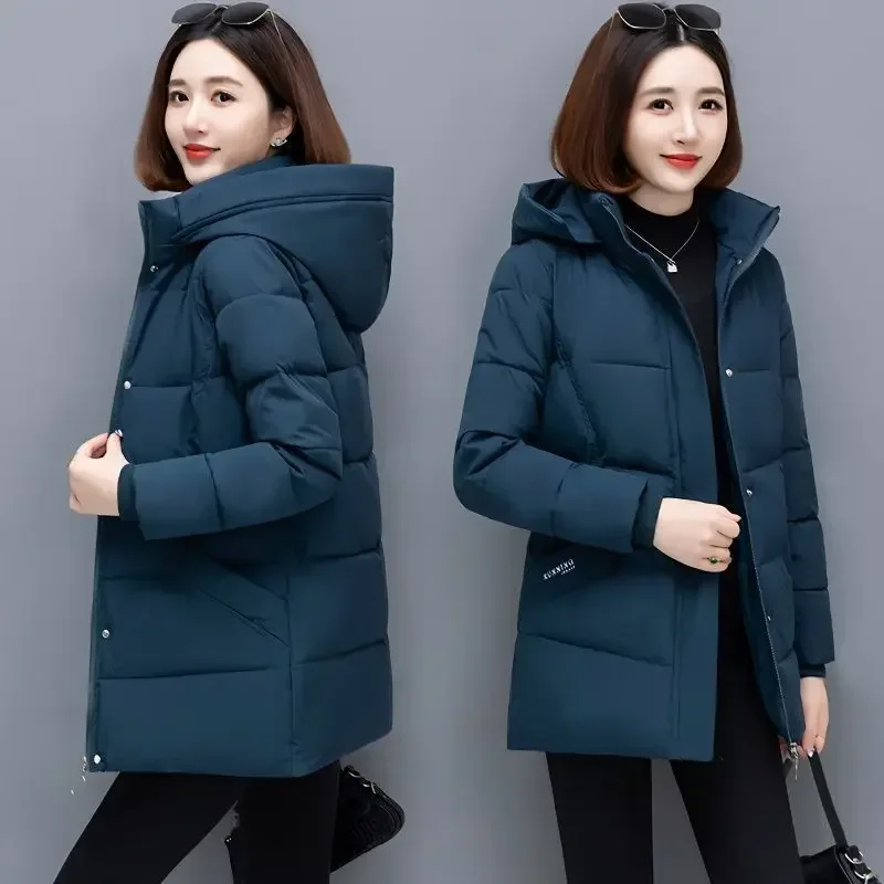 Down Jacket Downcotton Padded Coach Women\'s Medium length 2024 Winter New Style Thickened Cotton Jacket Loose fit Warm Down Coat