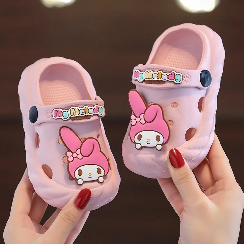 Kawaii Sanrio Children Summer Slippers Anime Cartoon Kuromi Cinnamoroll Kid Indoor Slippers Home Non-Slip Flip-Flops Girl Gift