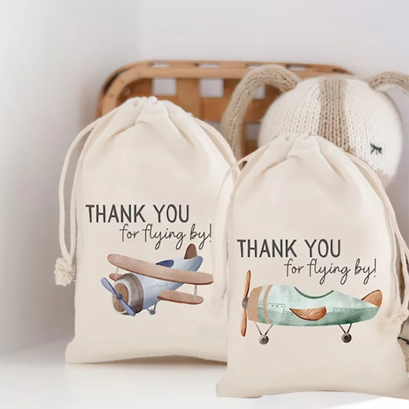 

5pcs Airplane Drawstring bags Plane Themed boy girl Baby Shower 1st 2nd 3rd 4th 5th 6th birthday party decoration Thank You gift