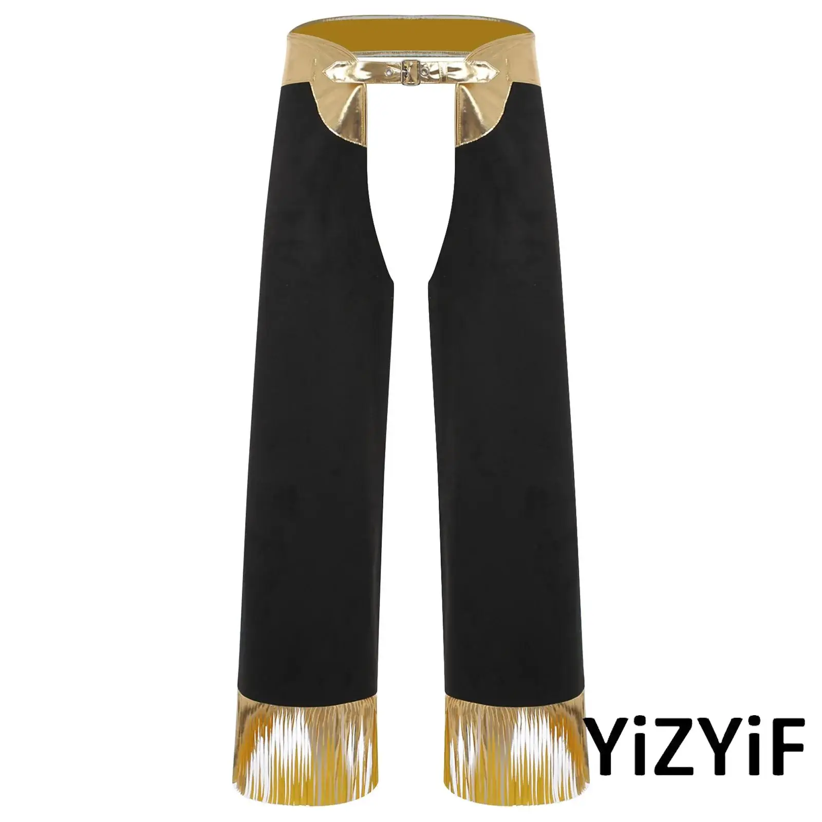

Mens Authentic Western Chaps with Metallic Fringe And Adjustable Waistband Rodeo Style Hollow Out Pants for Cowboy Events