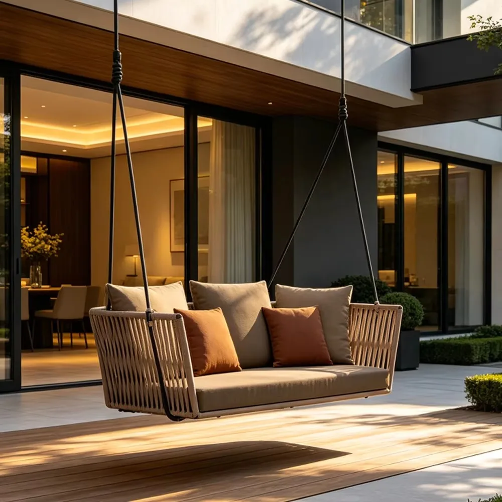 Swing Chair Aluminum Frame Rope Woven Outdoor  for Villa Boutique Project with Removable Cushion Contract Grade