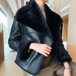 Autumn 2026 Winter New Fur One Leather Jacket Women's Overcoat Thicke Warm Leather Parka Coat Spliced Fashion Slim Fur Jacket