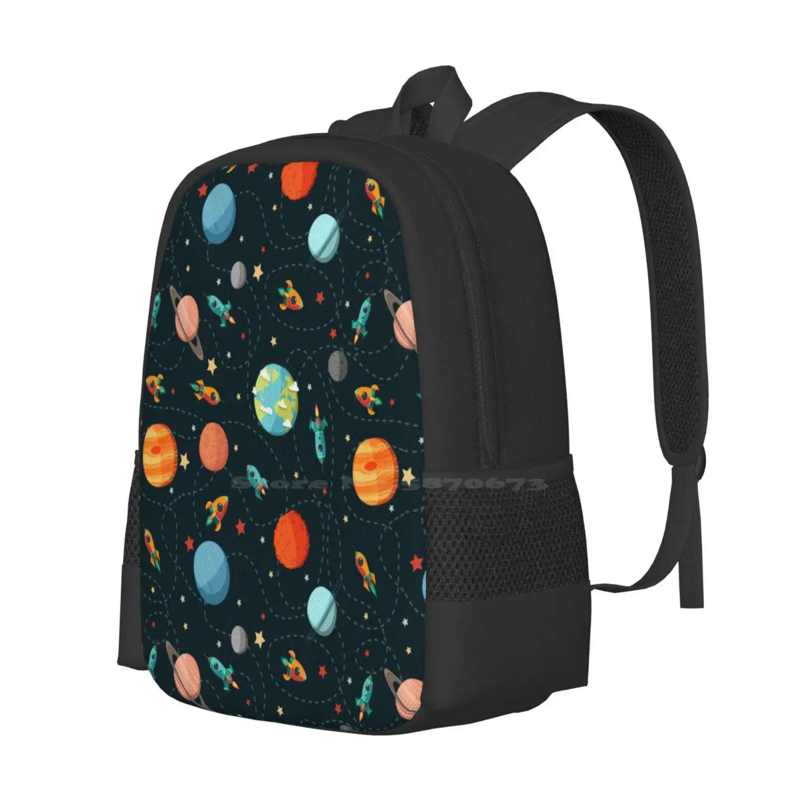 Space Adventure Teen College Student Backpack Pattern Design Bags Planet Cartoon Pattern Vector Earth Rocket Astronaut Cute