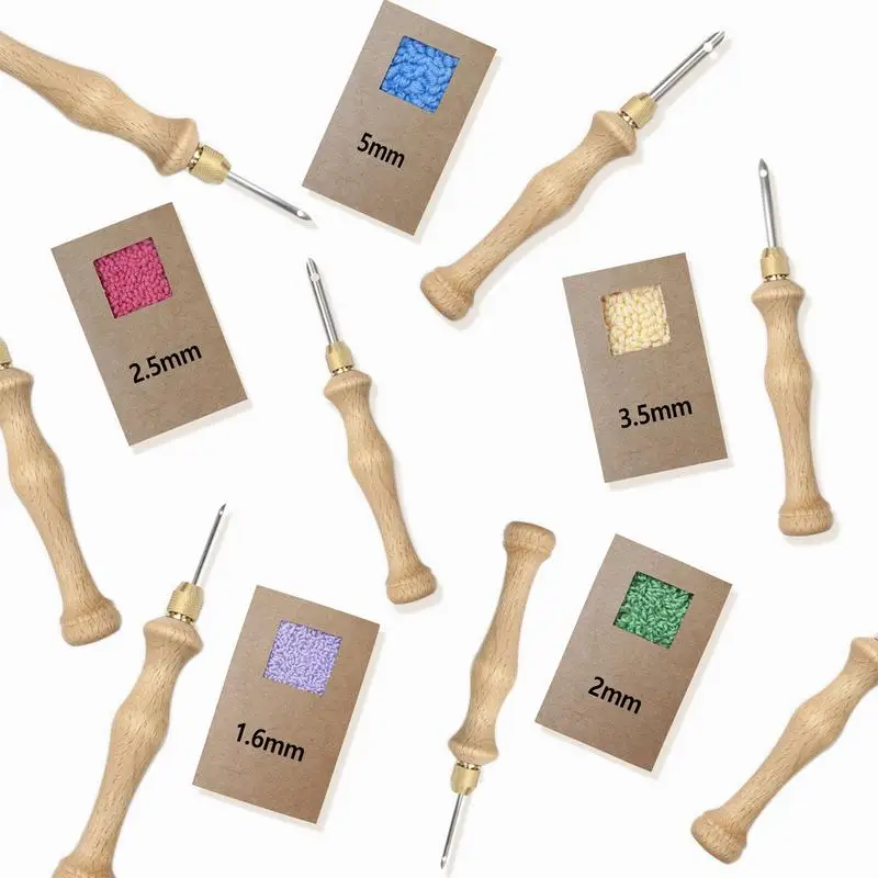 Wooden Embroidery Punch Needle Adjustable Knitting Embroidery Pen Punch Pen with Wooden Handle DIY Craft Sewing Tools