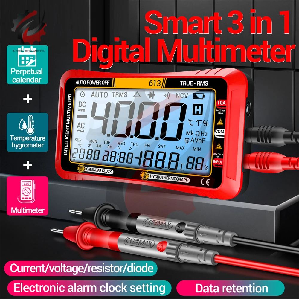 Smart Digital Multimeter 4000 Counts AC/DC Voltage Current Meter Multi Tester Temp Resistance Temp Resistance Measuring Tool