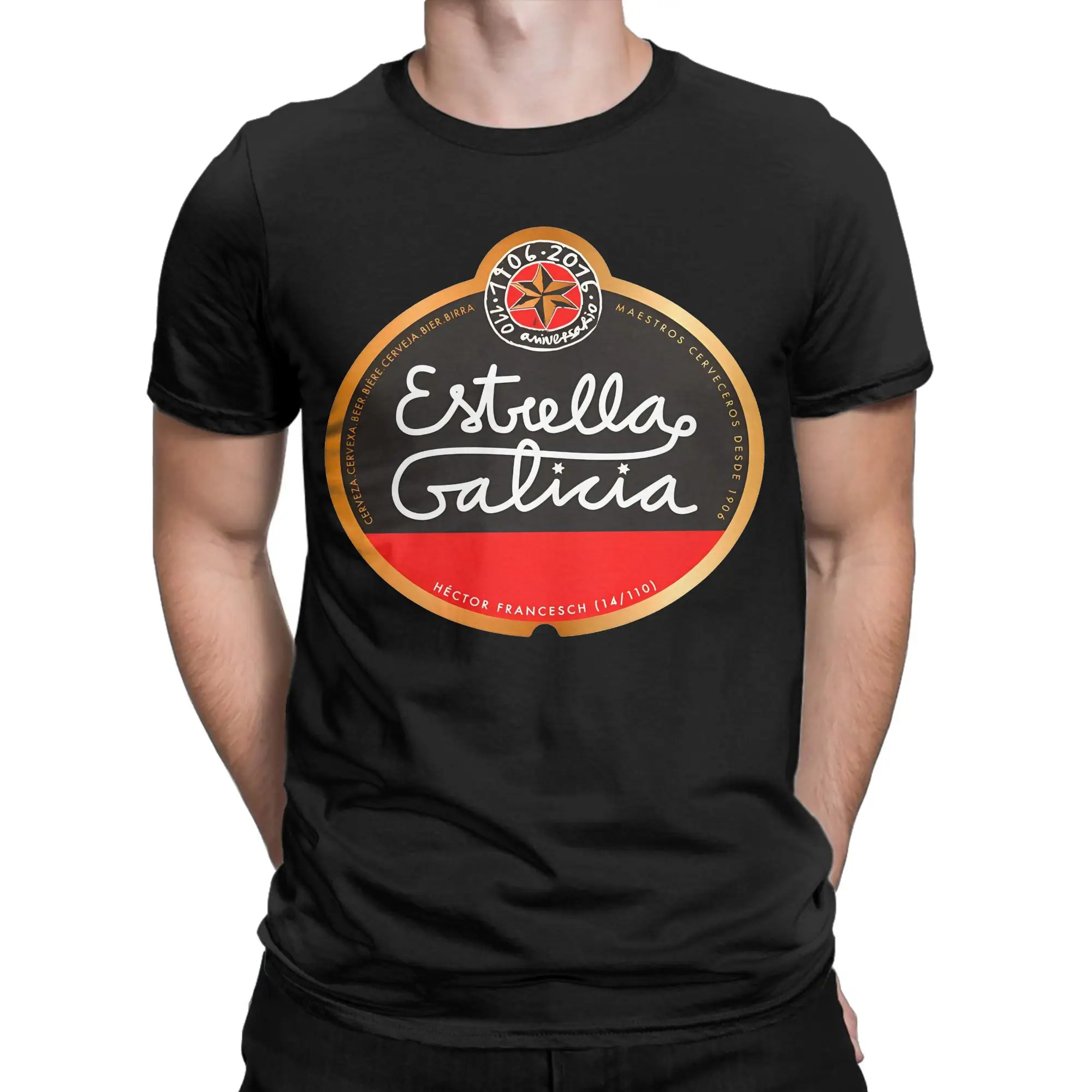 Estrella Galicia Beer  T-Shirt Summer  Cotton T-Shirts For Men Harajuku Casual Tee Shirt Short-Sleeve Vintage Top Tees