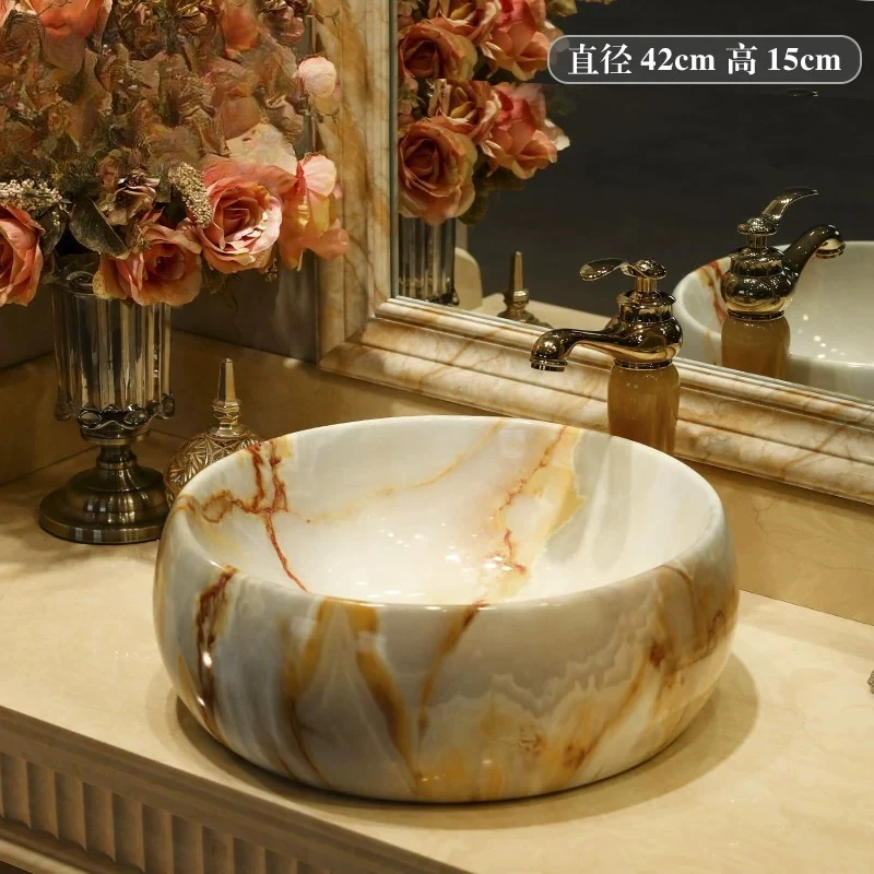 On-stage basin Round art marble basin Bathroom washbasin Ceramic washbasin On-stage basin Household