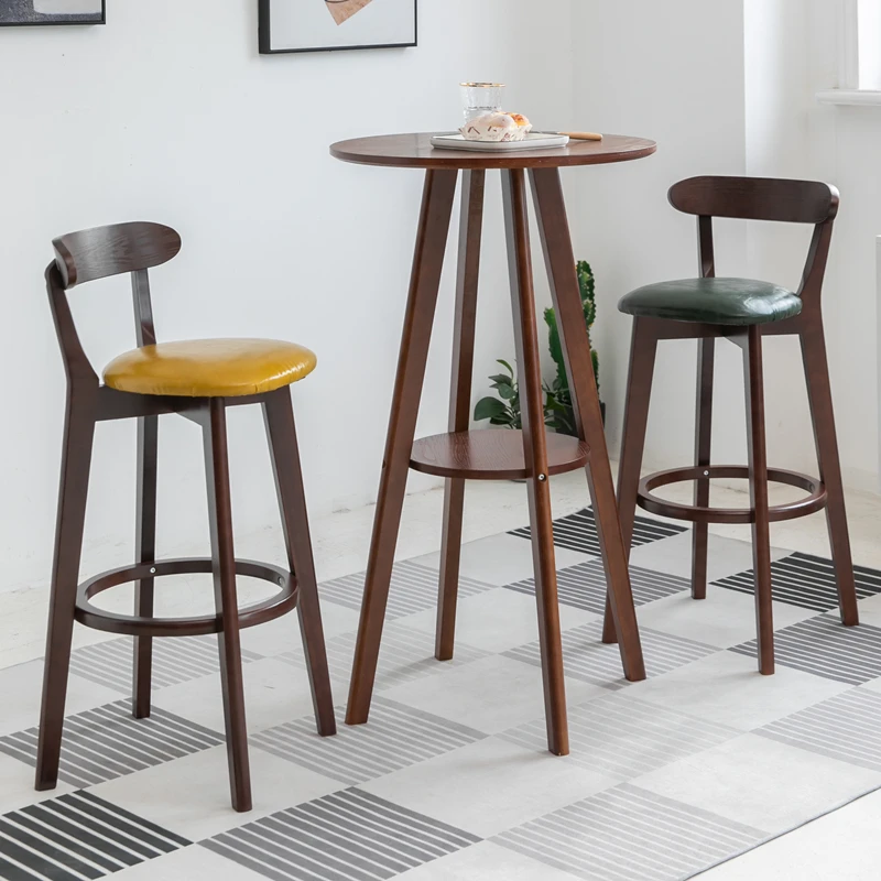 Solid wood Nordic dairy family small round table simple balcony coffee shop chair high stool combination tea shop bar table