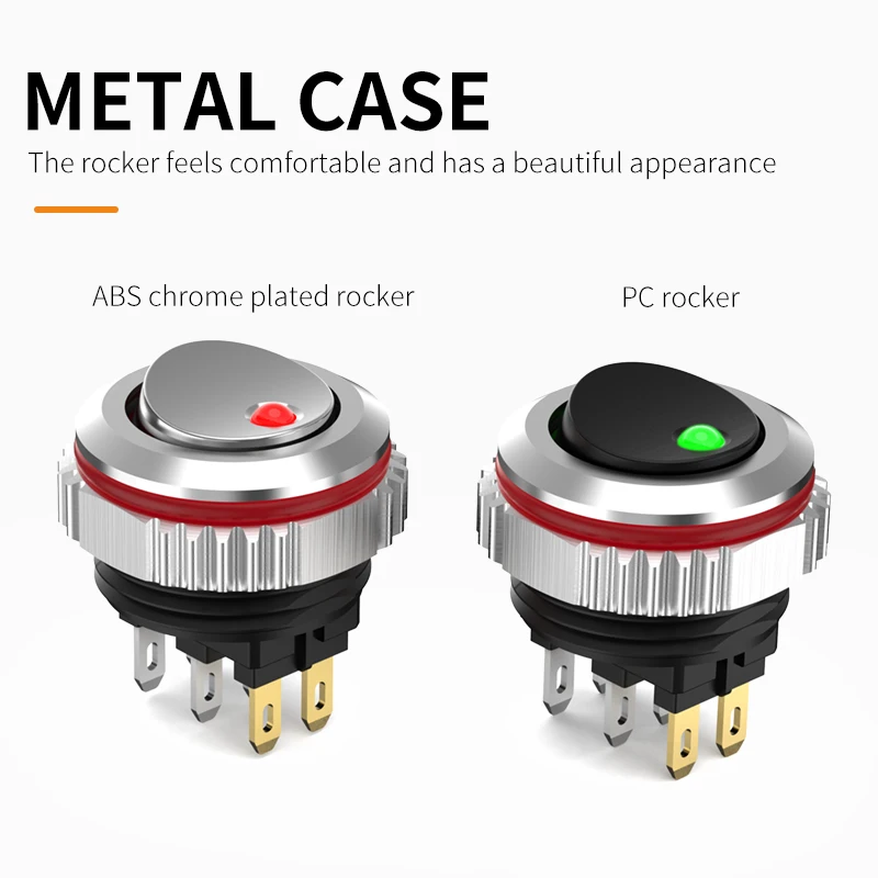 LANBOO 16MM Rocker switch 2NO/2NO2NC chrome-plated button or oxidized black button 7A current with led 5-24V/220V