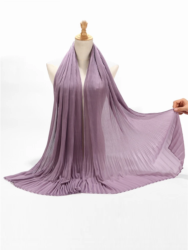 

Chiffon Hijab Femme Musulman Women Pleated Beach Wrap Silk Scarf Shawls Bandana Sunscreen Muffler Scarves Pareo Bufandas Mujer