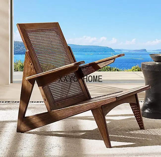

Elm Walnut Rattan Rattan Mat Nordic Balcony Outdoor Leisure Couch