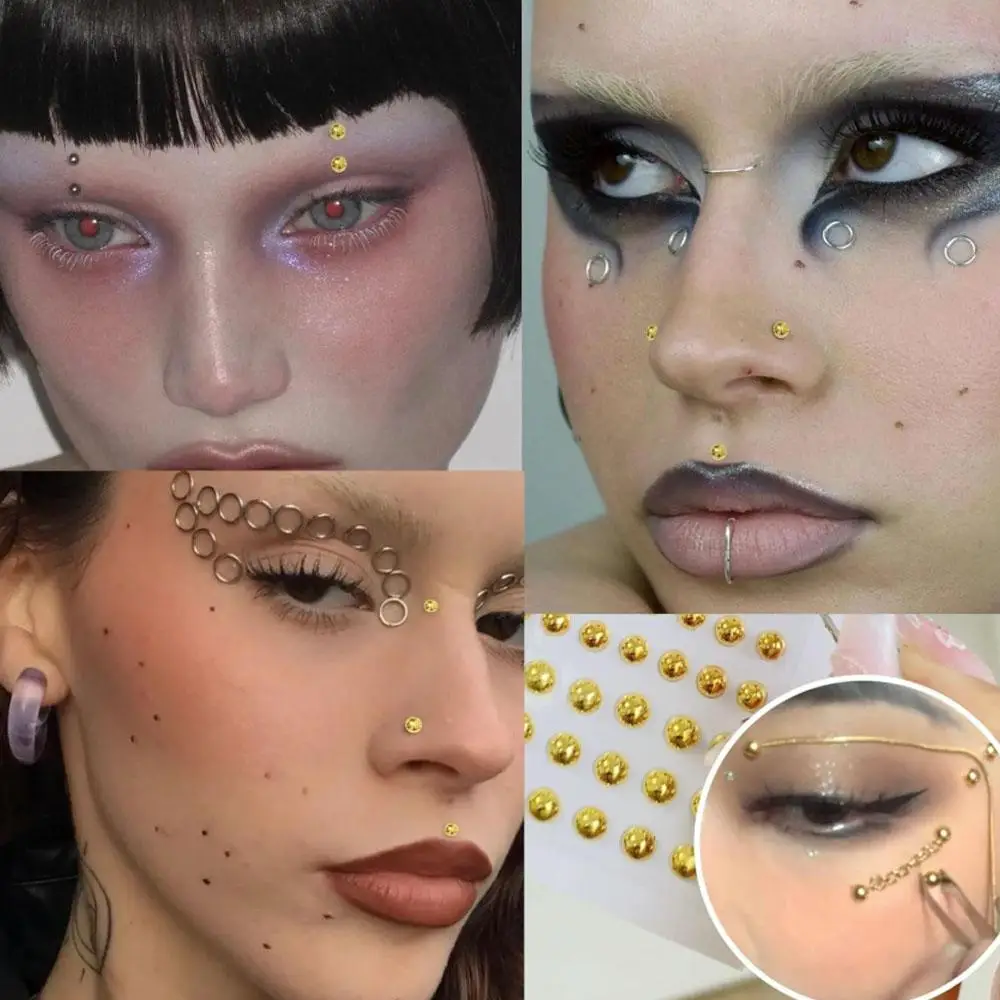 661Pcs Set Face Fake Piercings Fake Lip Ring Fake Nose Ring Eyebrow Piercing Fake Lip Piercing Self-Adhesive Face Sticker Balls view 4