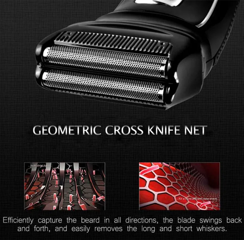 KEMEI 2 رؤساء ماكينة حلاقة كهربائية قابلة للشحن الترددية ماكينة حلاقة الإلكترونية الروتاري الشعر المتقلب العناية بالوجه الحلاقة KM-8013