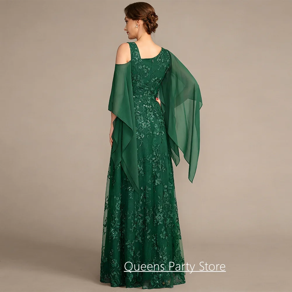 Customized Green Mother of The Bride Dress Elegant Chiffon Sleeves Sequined Lace A Line Wedding Guest Gown Party Dresses