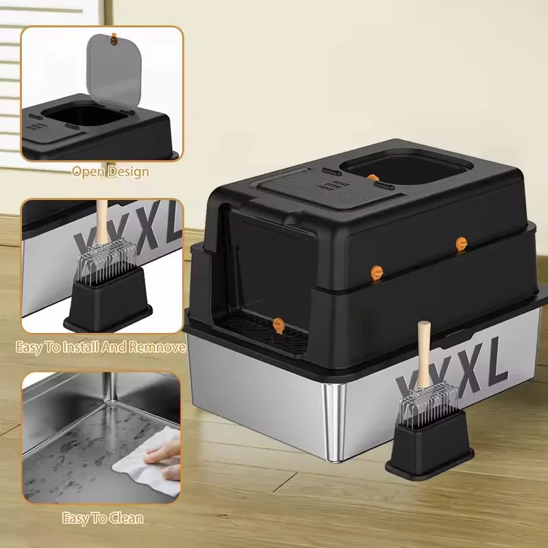 Fully Spillproof 100L Cat Toilet 100L PP Box Two-Way Shovel Closed Deodorant Large Capacity 100L Box Cat Litter Box
