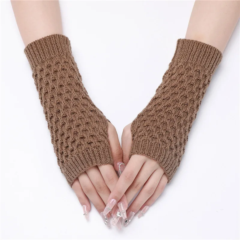 Autumn Winter Rhomboid Knitted Half Finger Arm Cover Arm Sleeves Warmers Women Windproof Cycling Wrist Gloves Decorative Sleeves