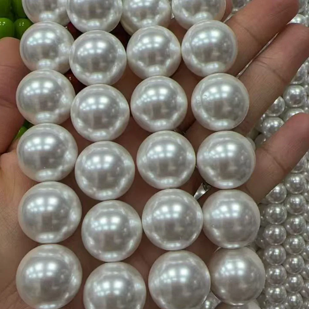 38cm Natural Shell Beads Round Imitation Pearl Shell Loose Beaded for Making DIY Jewelry Necklace Bracelet 14mm 20mm