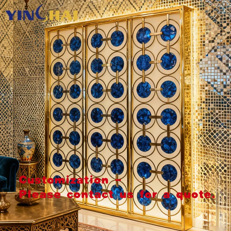 custom.Luxury Gold Glass and Stainless Steel Partition Wall Divider Living Room Restaurant Metal Partition Screen Panel