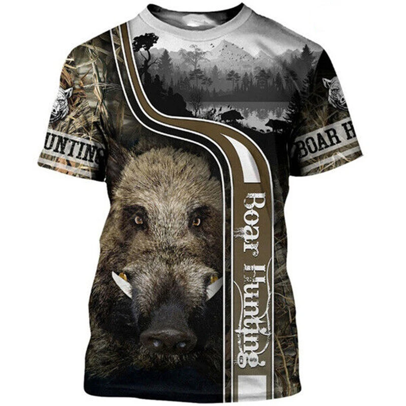 Camo Hunting Animals Wild Boar Men T-Shirt 3D Print Sport Short Sleeve Tee Tops Casual O Neck Streetwear T Shirts Men's Clothing