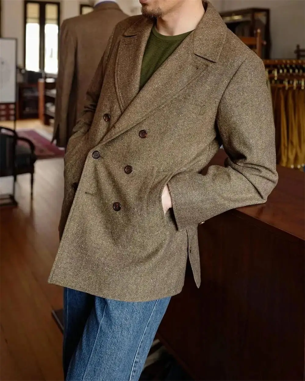 Italian vintage wool blend Man Blazers Sports Casual Men brown Suit Jacket Men's regular Fit Short Coat