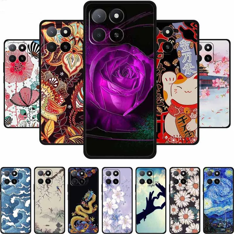 3D Emboss Case For Honor Play 9A 2024 X5b Plus X8C X6C 4G Phone Case 9 A X 8 6 C Coque Flowers Black Silicone Soft Back Cover