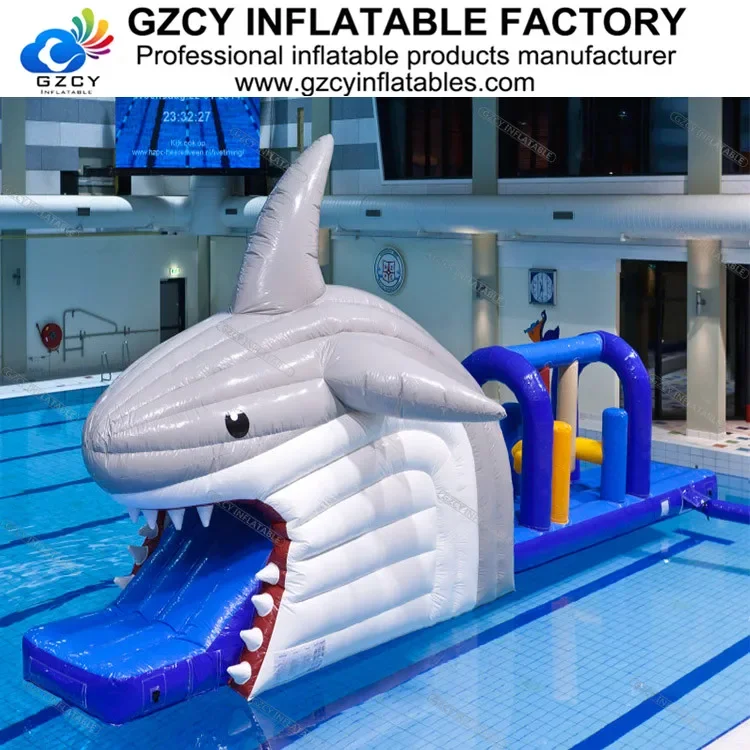 Scream Shark Design Water Playground Swimming Pool Equipment Inflatable Obstacle Course