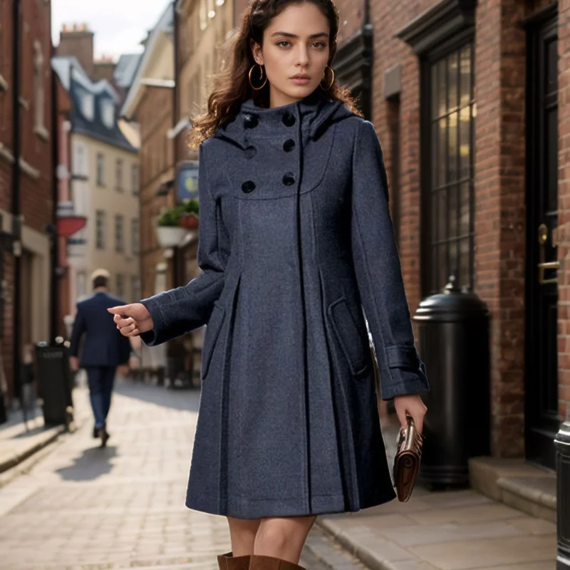 Nouveau manteau en laine pour femmes, pardessus en laine mi-long avec capuche, manteau Cape à Double boutonnage