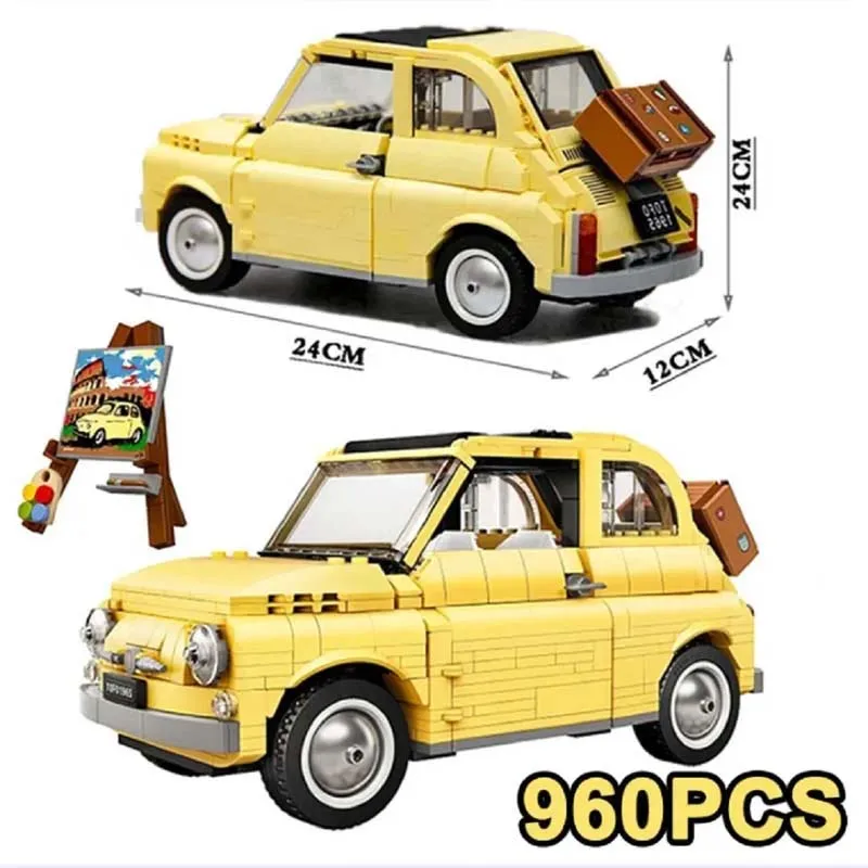 960 PCS Fiat 500 Building Blocks Bricks yellow Car Boys Birthday Girls Toys Compatible 10271