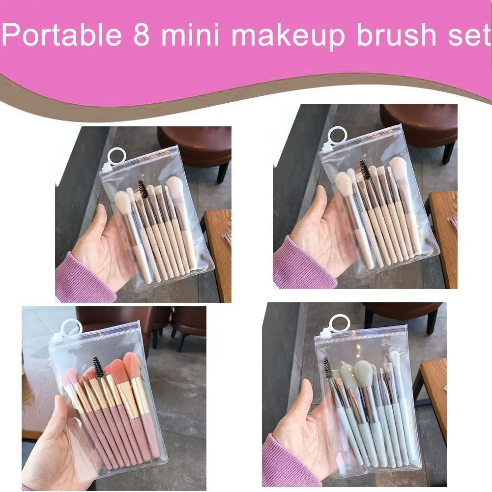 8 pièces Mini voyage Portable doux pinceaux de maquillage ensemble moelleux cils lèvres correcteur maquillage brosse ensemble ombre à paupières fond de teint poudre