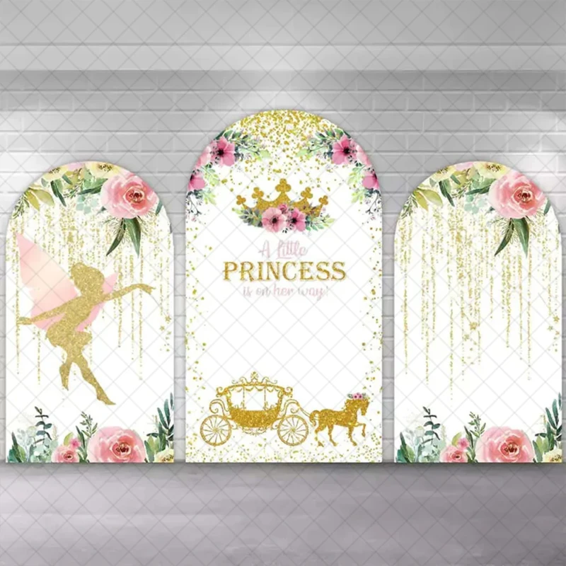 

LS Custom 2-Sided Princess Golden Crown Elf Girld Birthday Party Baby Shower Cover Chiara Arch Background Decor Backdrop