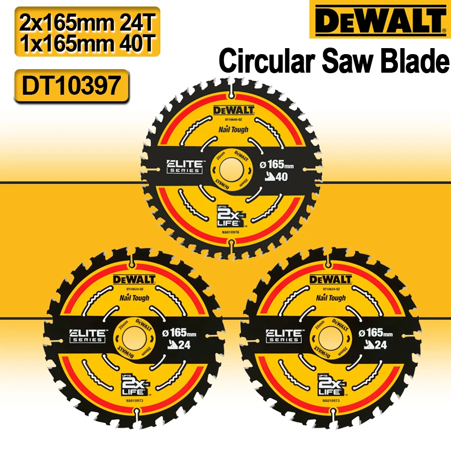 

DeWalt DT10397 Circular Saw Blade 2x165mm 24T, 1x 165mm 40T 3Pack Power Tool Accessories Woodworking Saw Blade