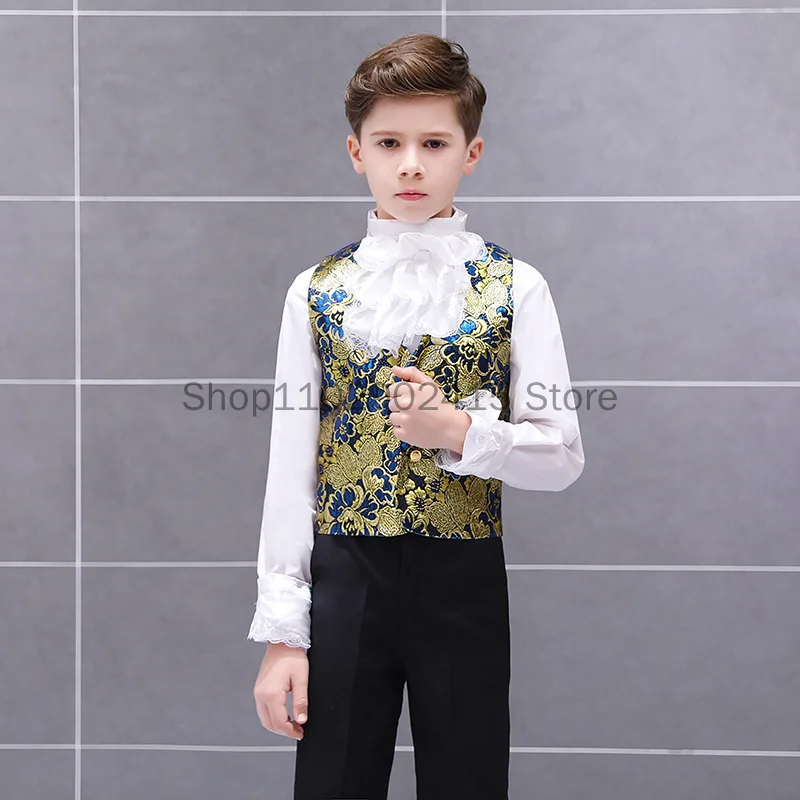 2023 Victorian Prince King Costume Kid Boys Formal Dress Outfit Noble Retro Blazer Suits Court Jacket Halloween Cosplay Suit