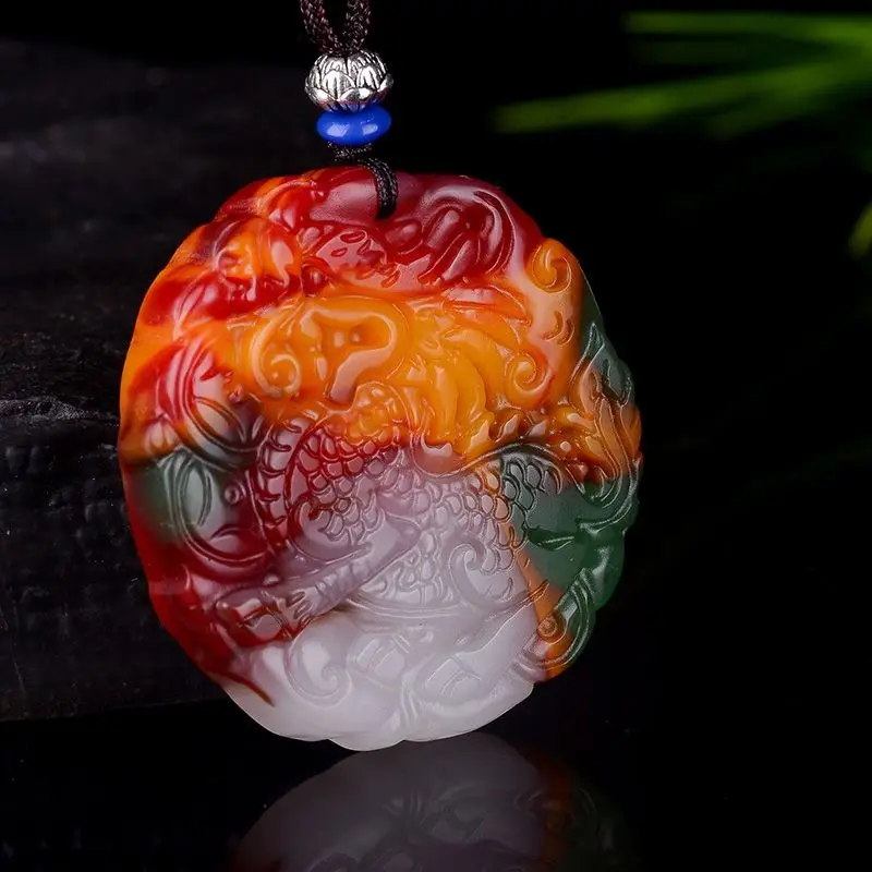 Caiyu Qilin Pendant, Gold Silk, Chicken Blood, Colorful Agate, Pixiu, Male and Female Pendant, Yu Brand