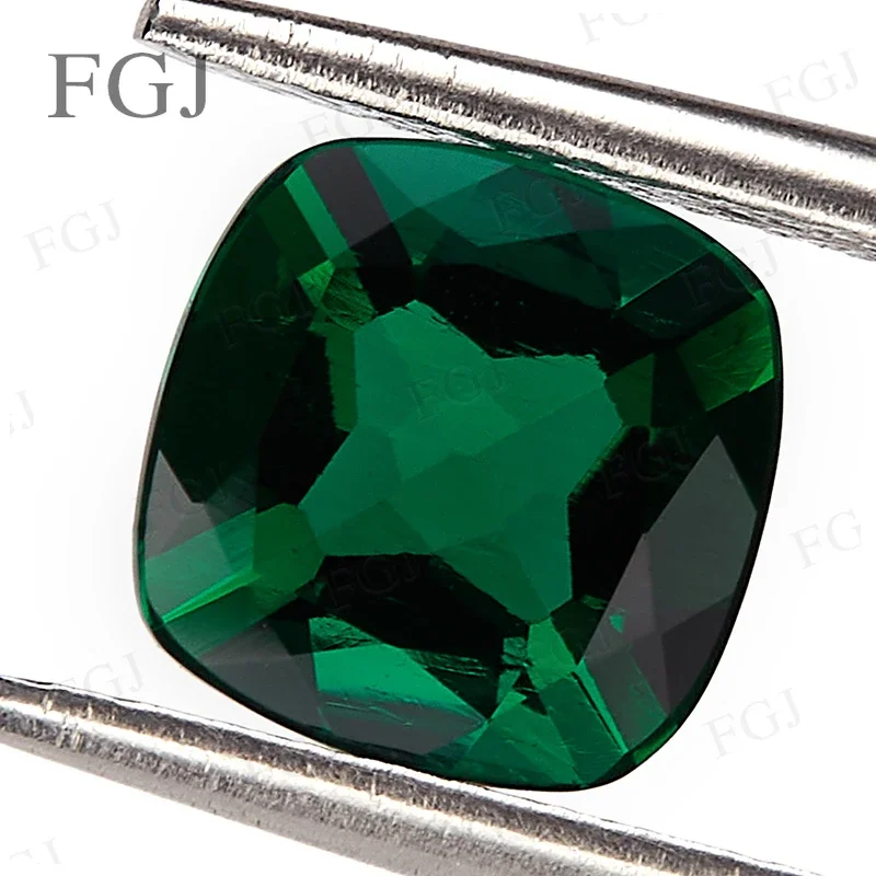 【Square Cushion Cut】Lab Grown Zambian Emerald Hydrothermal Hand Cut with Cracks Inclusions Inside Selectable AGL Certificate