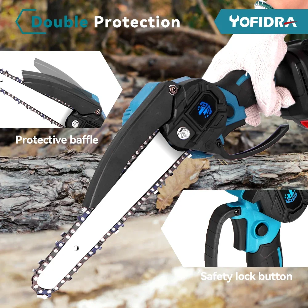 3000W 8 Inch Brushless Cordless Mini Handheld Electric Chain Saw Garden Trimming Saw Wood Cutting Tool For Makita 18V Battery