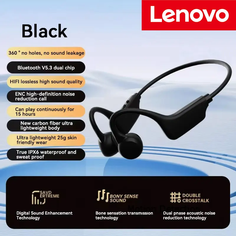 Lenovo 2026 New Open Ear Bluetooth Headphones, Air Conduction Wireless Earbuds for Sports Running, Waterproof Hanging Bone