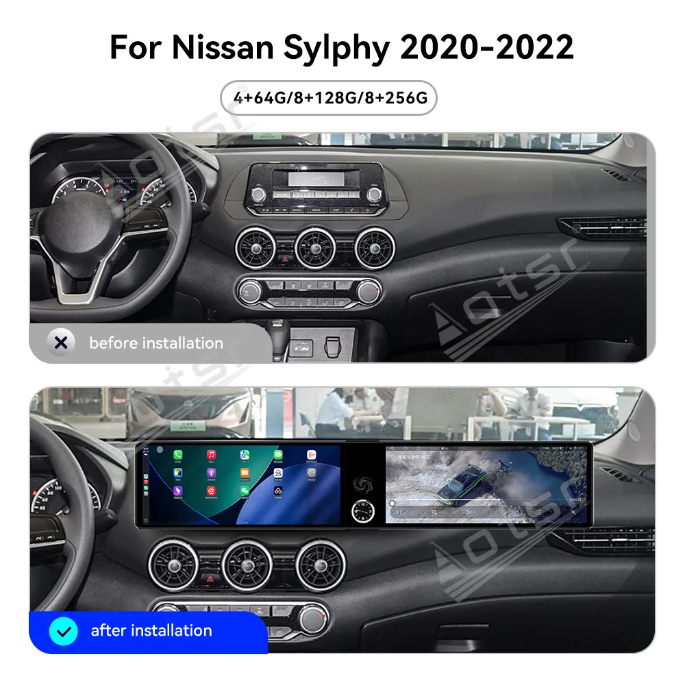 Dual Screen 12.3 Inch CarPlay For Nissan Sylphy 2020-2022 GPS Navigation Qualcomm Touch Screen Multimedia Stereo Head Unit Auto