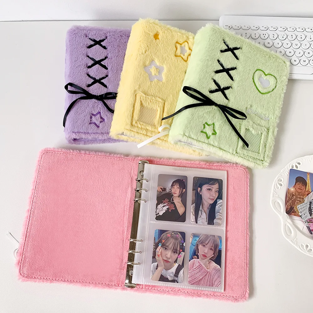 Oryginalny segregator na karty fotograficzne Hisocute A5 w stylu baletowym, pluszowy, Kpop – pastelowa wstążka i kokarda, mini album 3-calowy dla fanów idolów, słodki cukierek