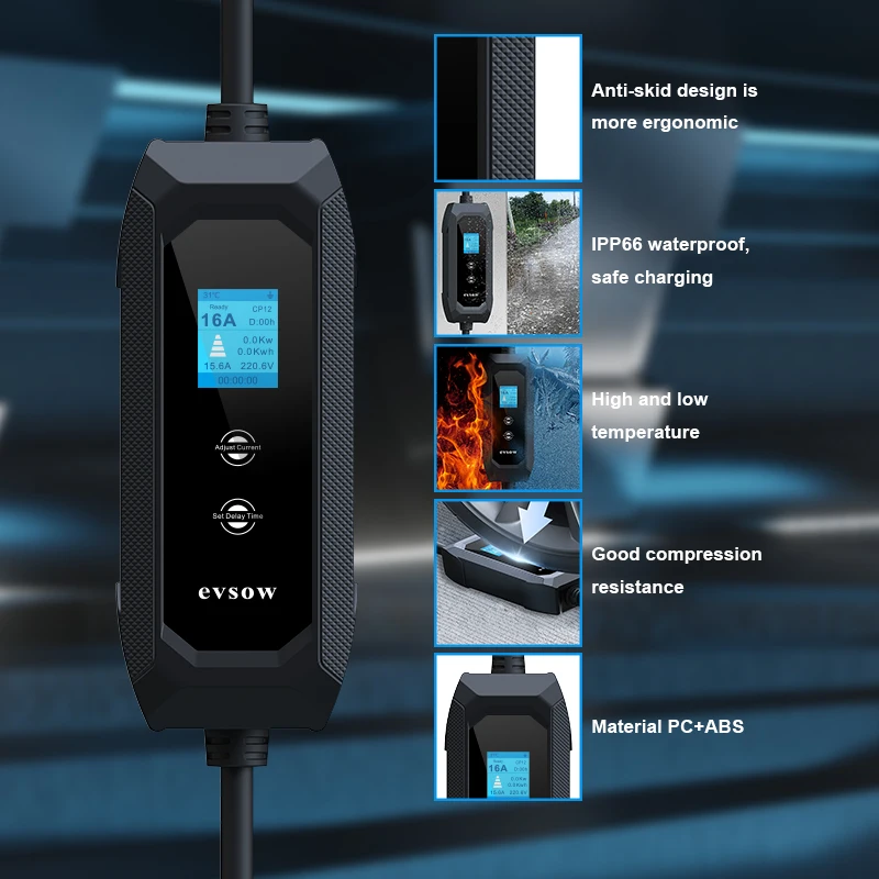 evsow شاحن سيارات كهربائية Type1 3.5KW 16A 1P J1772 شاحن سيارة كهربائية لشحن السيارة EVSE Wallbox ضبط الحالي ومجموعة وقت الشحن #5