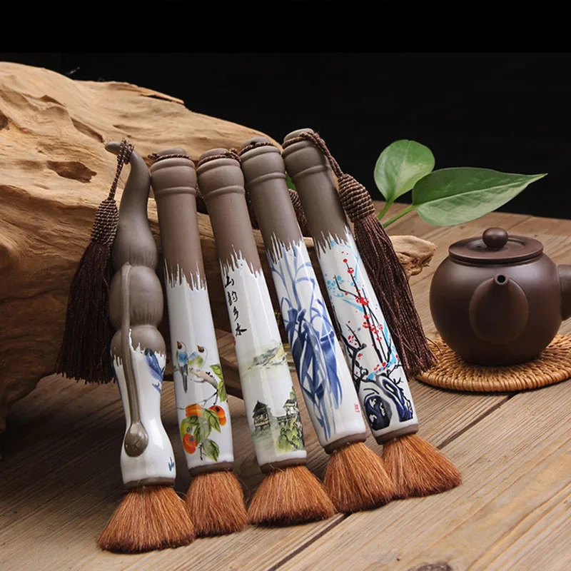 1pc Ceramics Tea Brush Tea Set Pot Lid Tea Ceremony Accessories Folk Crafts Kung Fu Tea Brush Random pattern