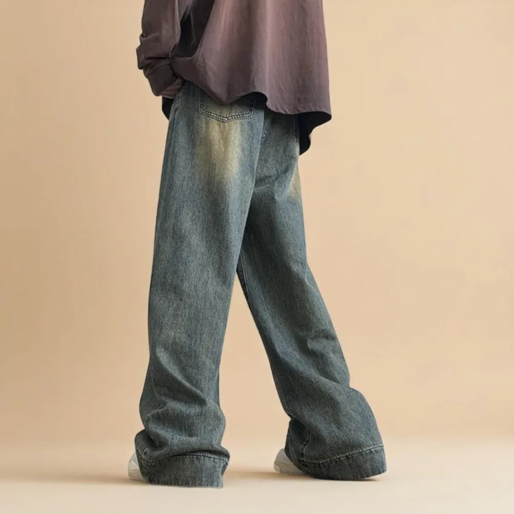 بنطلون جينز أزرق واسع الساق جينز مستقيم للرجال بنطلون كبير الحجم #2