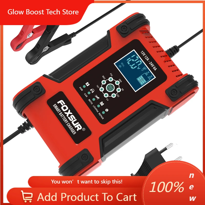 

Новое зарядное устройство для автомобильных аккумуляторов 12В 12А/24В 6А с ЖК-дисплеем и функциями восстановления, для свинцово-кислотных и AGM аккумуляторов