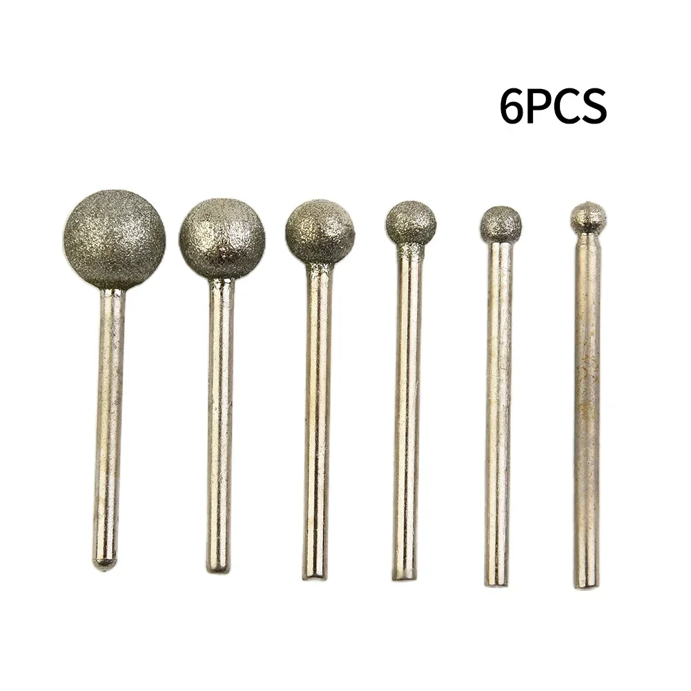 6PCS Diamond Round Ball Burr Drill Bit Set For Carving Engraving Drilling 4-12mm Woodworking Tools Accesorios Para Taladro