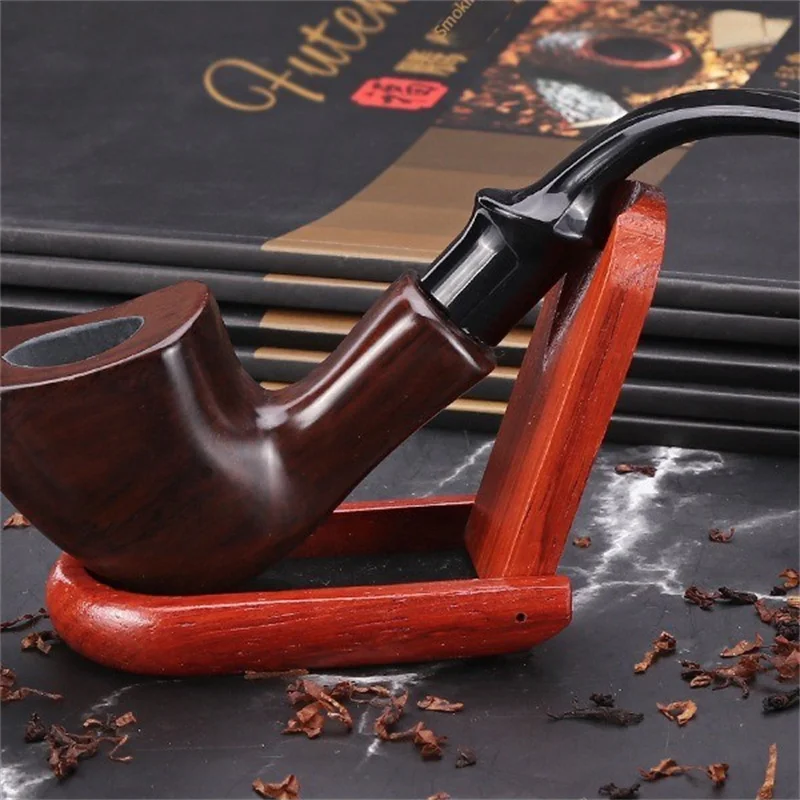 Ebony Wood 9mm Filter Flue Tobacco Pipe Retro Gentleman Bent Type Handle Handmade Smoking Pipe With Accessory Dad\'s Gift